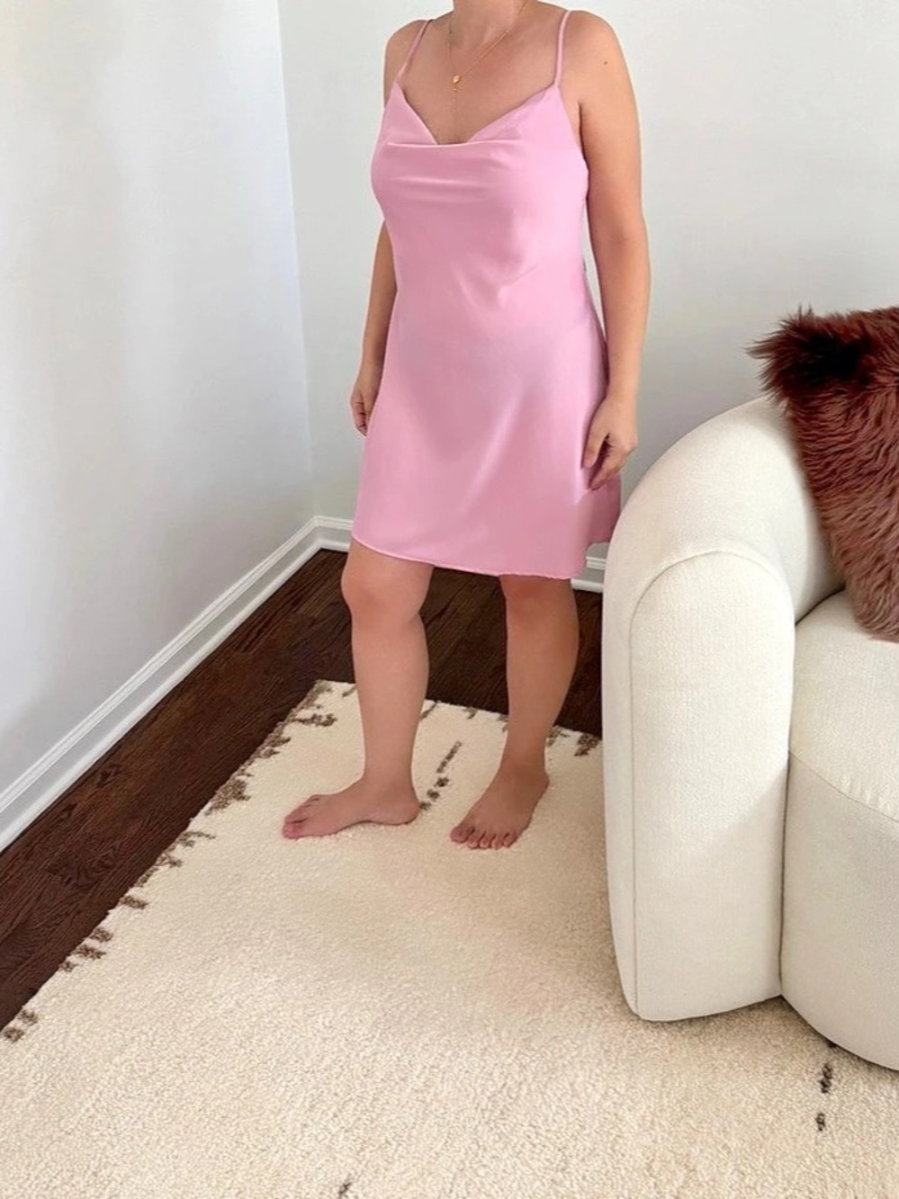 Urban Outfitters Cowl Neck Satin Mini Slip Dress Pink Size Large